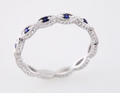 (NEW) BELLA COUTURE FINE GORGEOUS ANTIQUE STYLE GENUINE BLUE SAPPHIRE GEMSTONE 14K WHITE GOLD STACKABLE ANNIVERSARY ETERNITY RING BAND (1/8 CT. TW.)