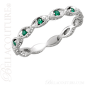 (NEW) BELLA COUTURE FINE GORGEOUS ANTIQUE STYLE GENUINE EMERALD GEMSTONE 14K WHITE GOLD STACKABLE ANNIVERSARY ETERNITY RING BAND (Size 7) (1/8 CT. TW.)