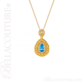 (NEW) BELLA COUTURE La VICTORIA FINE GORGEOUS GENUINE SWISS BLUE TOPAZ DIAMOND 14K YELLOW GOLD SCROLLING PENDANT NECKLACE (1/2 CT. TW.) (18" Inches)