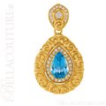 (NEW) BELLA COUTURE La VICTORIA FINE GORGEOUS GENUINE SWISS BLUE TOPAZ DIAMOND 14K YELLOW GOLD SCROLLING PENDANT NECKLACE (1/2 CT. TW.) (18" Inches)
