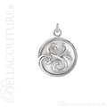 (NEW) BELLA COUTURE Fine Elegant 14K Solid White Gold Scroll Dangle Drop Circle Charm (14MM H x 11MM W x 4.5MM D)