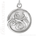 (NEW) BELLA COUTURE Fine Elegant 14K Solid White Gold Scroll Dangle Drop Circle Charm (14MM H x 11MM W x 4.5MM D)