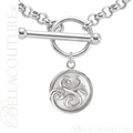 (NEW) BELLA COUTURE Fine Elegant 14K Solid White Gold Scroll Dangle Drop Circle Charm (14MM H x 11MM W x 4.5MM D)