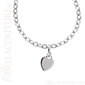 (NEW) BELLA COUTURE Fine Sterling Silver Gold Heart Rolo Chain Charm Bracelet (7.5" Inch - Adjustable)