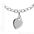 (NEW) BELLA COUTURE Fine Sterling Silver Gold Heart Rolo Chain Charm Bracelet (7.5" Inch - Adjustable)