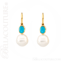 (NEW) BELLA COUTURE AQUABELLA FINE GORGEOUS 14K YELLOW GOLD WHITE SOUTH SEA PEARL DANGLE DROP EARRINGS
