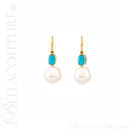 (NEW) BELLA COUTURE AQUABELLA FINE GORGEOUS 14K YELLOW GOLD WHITE SOUTH SEA PEARL DANGLE DROP EARRINGS