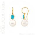 (NEW) BELLA COUTURE AQUABELLA FINE GORGEOUS 14K YELLOW GOLD WHITE SOUTH SEA PEARL DANGLE DROP EARRINGS