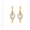 (NEW) BELLA COUTURE ETRUSCAN COLLECTION Fine Elegant 11MM South Sea Cultured Pearl 14K Yellow Gold Dangle Drop Earrings