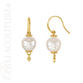 (NEW) BELLA COUTURE ETRUSCAN COLLECTION Fine Elegant 11MM South Sea Cultured Pearl 14K Yellow Gold Dangle Drop Earrings
