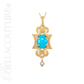 (NEW) BELLA COUTURE ETRUSCAN COLLECTION FINE TURQUOISE DIAMOND 14K YELLOW GOLD NECKLACE (18" Inches)