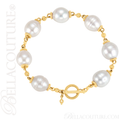 (NEW) BELLA COUTURE ETRUSCAN COLLECTION Fine White South Sea Pearl 11.5MM 14K Solid Yellow Gold Chain Toggle Dangle Drop Accent Bracelet