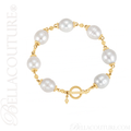(NEW) BELLA COUTURE ETRUSCAN COLLECTION Fine White South Sea Pearl 11.5MM 14K Solid Yellow Gold Chain Toggle Dangle Drop Accent Bracelet