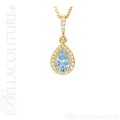 (NEW) BELLA COUTURE GORGEOUS FINE AQUAMARINE DIAMOND 14K YELLOW GOLD PENDANT NECKLACE (18" Inches)