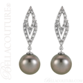 (NEW) BELLA COUTURE CORA Fine Tahitian Cultured Pearl Diamond 14K White Gold Dangle Drop Earrings