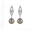 (NEW) BELLA COUTURE CORA Fine Tahitian Cultured Pearl Diamond 14K White Gold Dangle Drop Earrings