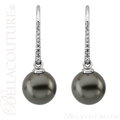 (NEW) BELLA COUTURE TABOUS Fine Tahitian Cultured Pearl Diamond 14K White Gold Dangle Drop Earrings