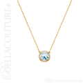 (NEW) BELLA COUTURE OPHELIA FINE GORGEOUS SKY BLUE TOPAZ GEMSTONE DIAMOND 14K YELLOW GOLD PENDANT NECKLACE (16" Inches)