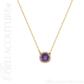 (NEW) BELLA COUTURE OPHELIA FINE GORGEOUS AMETHYST GEMSTONE DIAMOND 14K YELLOW GOLD PENDANT NECKLACE (16" Inches)