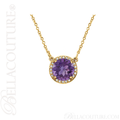 (NEW) BELLA COUTURE OPHELIA FINE GORGEOUS AMETHYST GEMSTONE DIAMOND 14K YELLOW GOLD PENDANT NECKLACE (16" Inches)