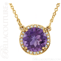(NEW) BELLA COUTURE OPHELIA FINE GORGEOUS AMETHYST GEMSTONE DIAMOND 14K YELLOW GOLD PENDANT NECKLACE (16" Inches)