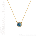 (NEW) BELLA COUTURE OPHELIA FINE GORGEOUS LONDON BLUE TOPAZ GEMSTONE DIAMOND 14K YELLOW GOLD PENDANT NECKLACE (16" Inches)
