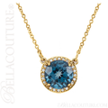 (NEW) BELLA COUTURE OPHELIA FINE GORGEOUS LONDON BLUE TOPAZ GEMSTONE DIAMOND 14K YELLOW GOLD PENDANT NECKLACE (16" Inches)
