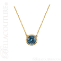 (NEW) BELLA COUTURE OPHELIA FINE GORGEOUS LONDON BLUE TOPAZ GEMSTONE DIAMOND 14K YELLOW GOLD PENDANT NECKLACE (16" Inches)