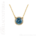 (NEW) BELLA COUTURE OPHELIA FINE GORGEOUS LONDON BLUE TOPAZ GEMSTONE DIAMOND 14K YELLOW GOLD PENDANT NECKLACE (16" Inches)