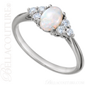 (NEW) BELLA COUTURE PANINA Fine Diamond Genuine Oval Opal Gemstone 14K White Gold Ring (1/5 CT. TW.)