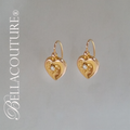 SOLD! - (ANTIQUE) Rare Gorgeous Victorian White Natural Freshwater Cultured Pearl 18K Yellow Gold Etched Heart Earrings c.1838 One of a Kind Fine Jewelry