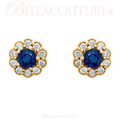 (NEW) BELLA COUTURE® BEVERLY GENUINE SAPPHIRE 14K YELLOW GOLD ROUND DIAMOND HALO EARRINGS (1/6 CT. TW.)