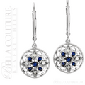 (NEW) BELLA COUTURE® OLIVIA VICTORIAN INSPIRED OPEN FILIGREE DIAMOND GENUINE NATURAL BLUE SAPPHIRE 14K WHITE GOLD GEMSTONE DANGLE DROP LEVER BACK EARRINGS ( .10CT. TW.)