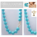 (NEW) BELLA COUTURE RARE STUNNING PERSIAN TURQUOISE 14K GOLD NECKLACE VTG VICTORIAN PERSIAN HUE 14MM (18" Inches in Length)