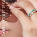 (NEW) BELLA COUTURE® ARIA 14K YELLOW GOLD CABOCHON NATURAL SLEEPING BEAUTY TURQUOISE PAVE' DIAMOND RING BAND (1/8CT. TW.)