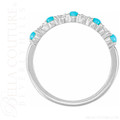 (NEW) BELLA COUTURE® ARIA 14K WHITE GOLD NATURAL SLEEPING BEAUTY TURQUOISE PAVE' DIAMOND RING BAND (1/8CT. TW.)