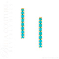 (NEW) BELLA COUTURE® 20MM JANE PAVE AAA+ NATURAL SLEEPING BEAUTY TURQUOISE 14K YELLOW GOLD HUGGIE HOOP EARRINGS