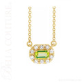 (NEW) BELLA COUTURE® BAYLIE Petite 14K Yellow Gold Solitaire Baguette 5 MM x 7 MM Peridot Link Chain Necklace (18")