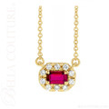 (NEW) BELLA COUTURE® BAYLIE Petite 14K Yellow Gold Solitaire Baguette 5 MM x 3 MM Ruby Link Chain Necklace (18")
