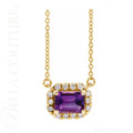 (NEW) BELLA COUTURE® BAYLIE 14K Yellow Gold Solitaire Baguette 7MM x 5MM Amethyst Link Chain Necklace (18")