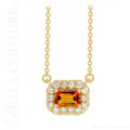 (NEW) BELLA COUTURE® BAYLIE Petite 14K Yellow Gold Solitaire Baguette 5MM x 3MM Citrine Link Chain Necklace (18")