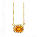 (NEW) BELLA COUTURE® BAYLIE 14K Yellow Gold Solitaire Baguette 7MM x 5MM Citrine Link Chain Necklace (18")