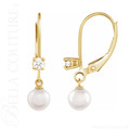 (NEW) BELLA COUTURE® MALISA AKOYA PEARL DIAMOND 14K YELLOW GOLD DANGLE DROP LEVERBACK EARRINGS (1/5 CT. TW.)