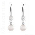 (NEW) BELLA COUTURE® MALISA AKOYA PEARL DIAMOND 14K WHITE GOLD DANGLE DROP LEVERBACK EARRINGS (1/5 CT. TW.)