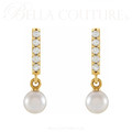 (NEW) BELLA COUTURE® ALISAA AKOYA PEARL DIAMOND 14K YELLOW GOLD DANGLE DROP LEVERBACK EARRINGS