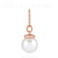 (NEW) BELLA COUTURE® BRILLIANT 14K Rose Gold Solitaire Akoya Cultured Pearl Pendant Diamond Link Chain Necklace (16"-18")
