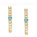 (NEW) BELLA COUTURE® ARIA ZIRCON DIAMOND 14K YELLOW GOLD DANGLE DROP HUGGIE HOOP EARRINGS (14MM HOOPS)