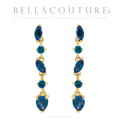 (NEW) BELLA COUTURE® ALISSANDRA NATURAL BLUE SAPPHIRE GEMSTONE 14K YELLOW GOLD DANGLE DROP POST EARRINGS