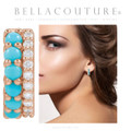 (NEW) BELLA COUTURE® ANNALISA DIAMOND NATURAL TURQUOISE GEMSTONE 14K ROSE GOLD HUGGIE HOOP EARRINGS (12 MM)