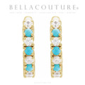 (NEW) BELLA COUTURE® PIPER DIAMOND NATURAL TURQUOISE GEMSTONE 14K WHITE GOLD HUGGIE HOOP EARRINGS (13 MM)